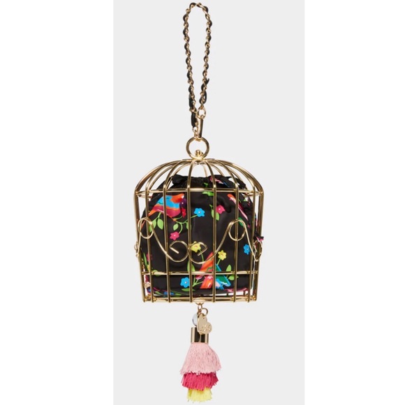 NWT Betsey Johnson 💋KITSCH BIRD IS THE WORD CAGE DANCER Drawstring Wristlet Bag - Picture 10 of 11